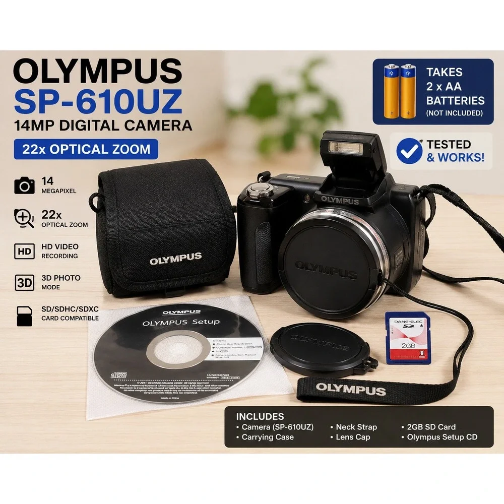 Olympus SP-610UZ 14MP Digital Camera 22x Optical Zoom Black Bundle HD Video